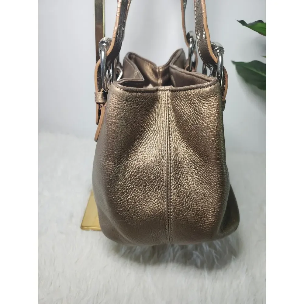 Tignanello Leather Buckle Shoulder Bag Bronze Metallic Y2K Contemporary